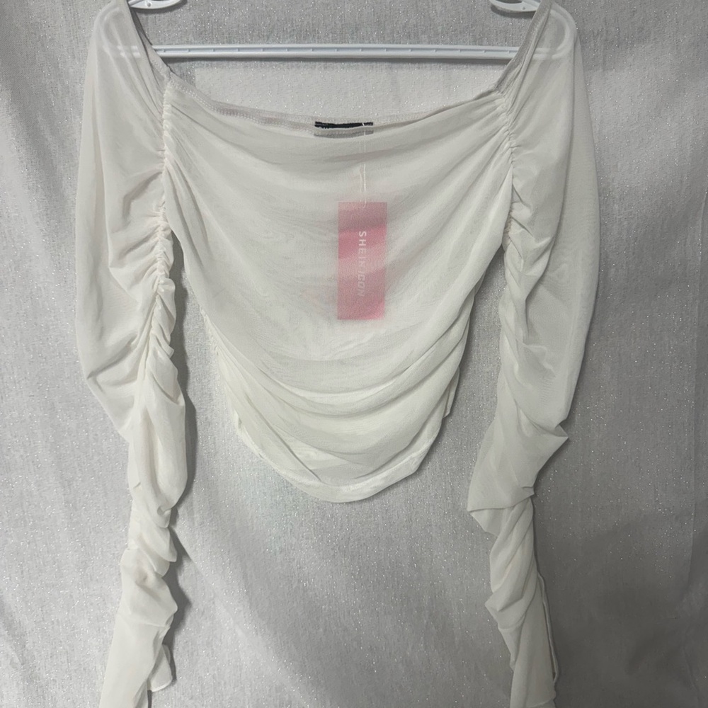 SHEIN Cream Ruched Blouse